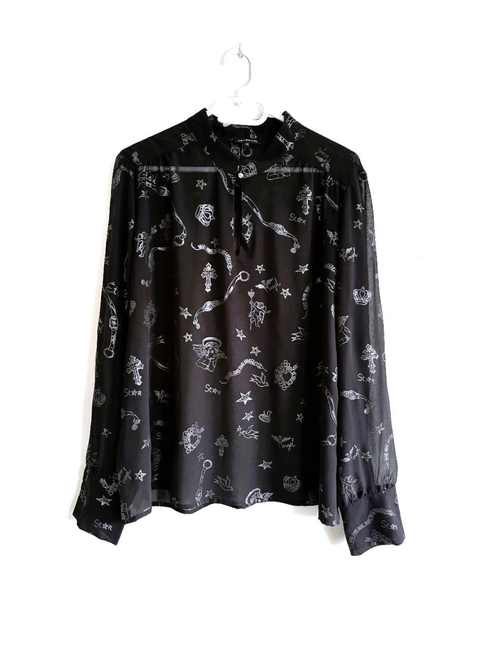 Blusa transparente Caroline Biss – tamanho 46 – detalhes prateados e botões de bola – photo 8